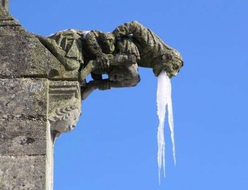 A gargoyle having a tough winter