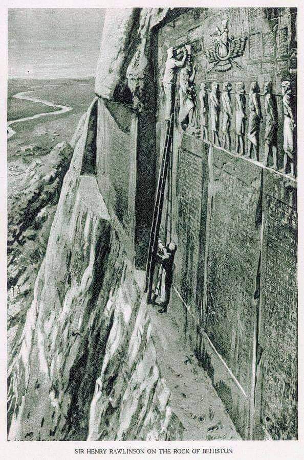 Sir Henry Rawlinson on the Rock of Behistun in Iran