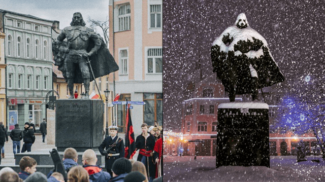 Historical Statue Becomes Darth Vader When it Snows