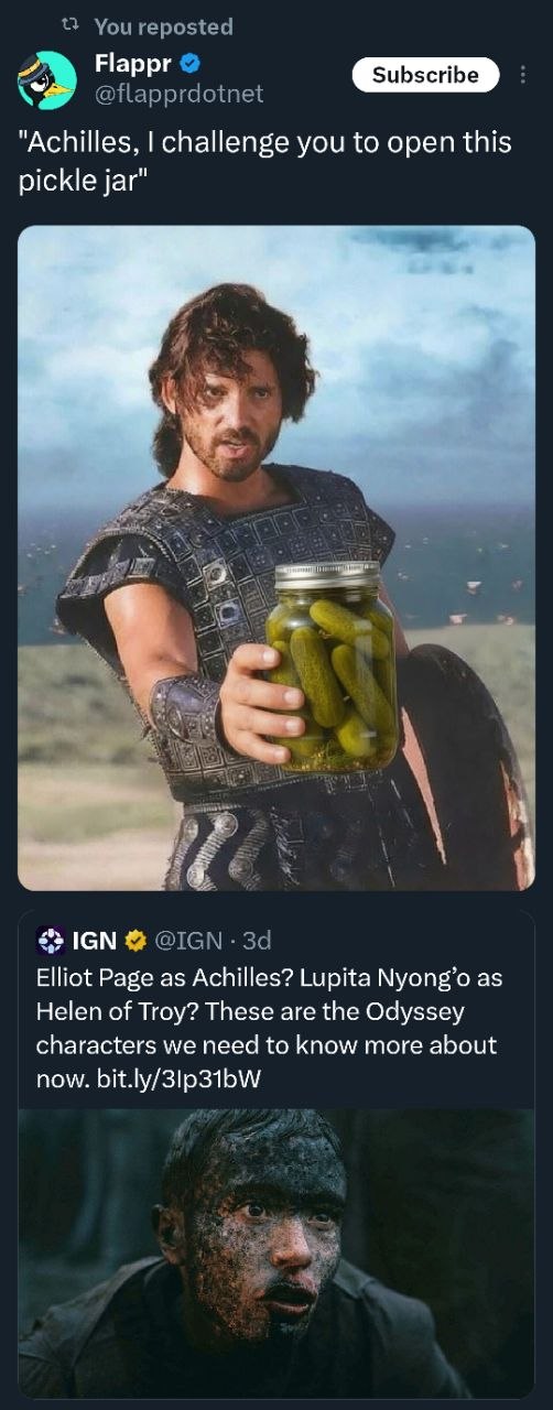 Achilles holding a pickle jar