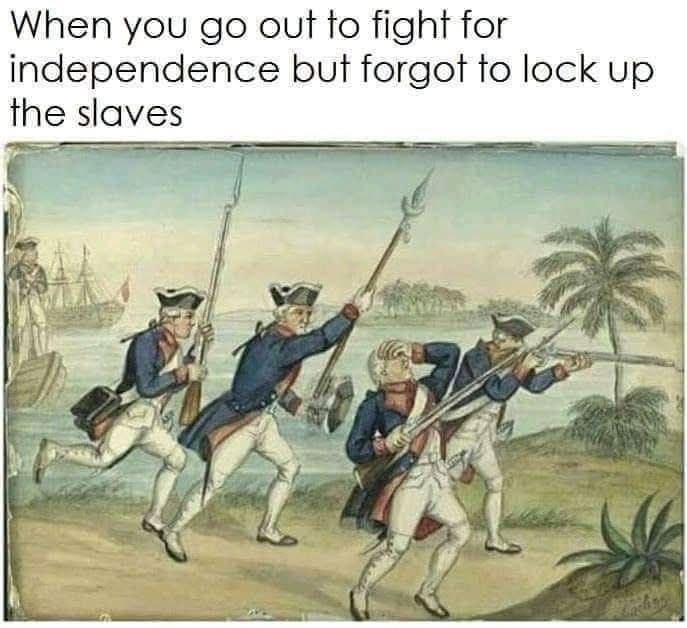 Revolutionary soldier facepalming about slavery