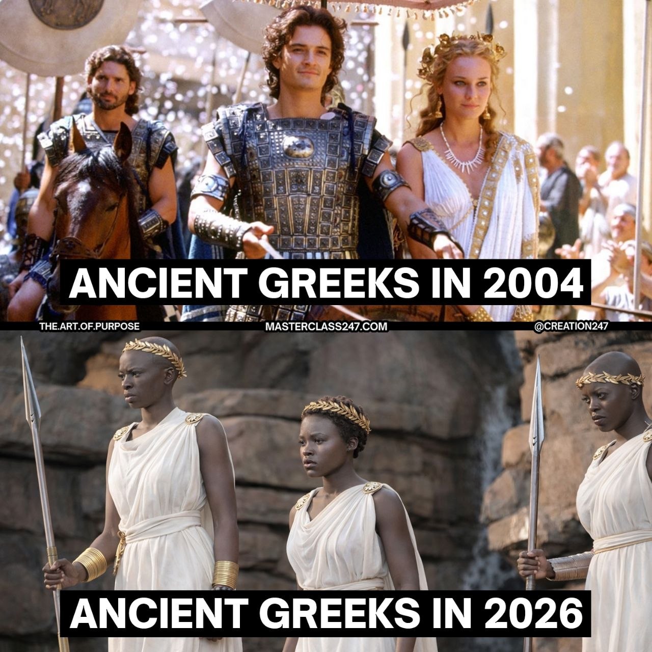 Side by side comparison: Ancient Greeks in 2004 vs 2026