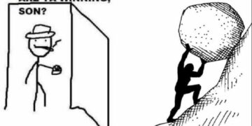 Are Ya Winning Son dad meme with Sisyphus pushing boulder