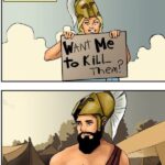A meme about the special friendship between Athena and Odysseus involving violence