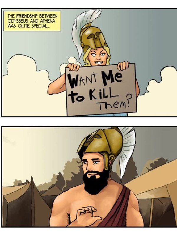 Meme about Athena and Odysseus friendship