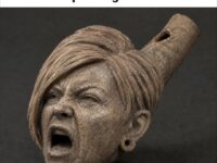 Clay whistle shaped like an angry woman's head - Aztec Complaining Whistle