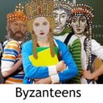 Meme about Byzantine teens with crowned figures and students in classroom