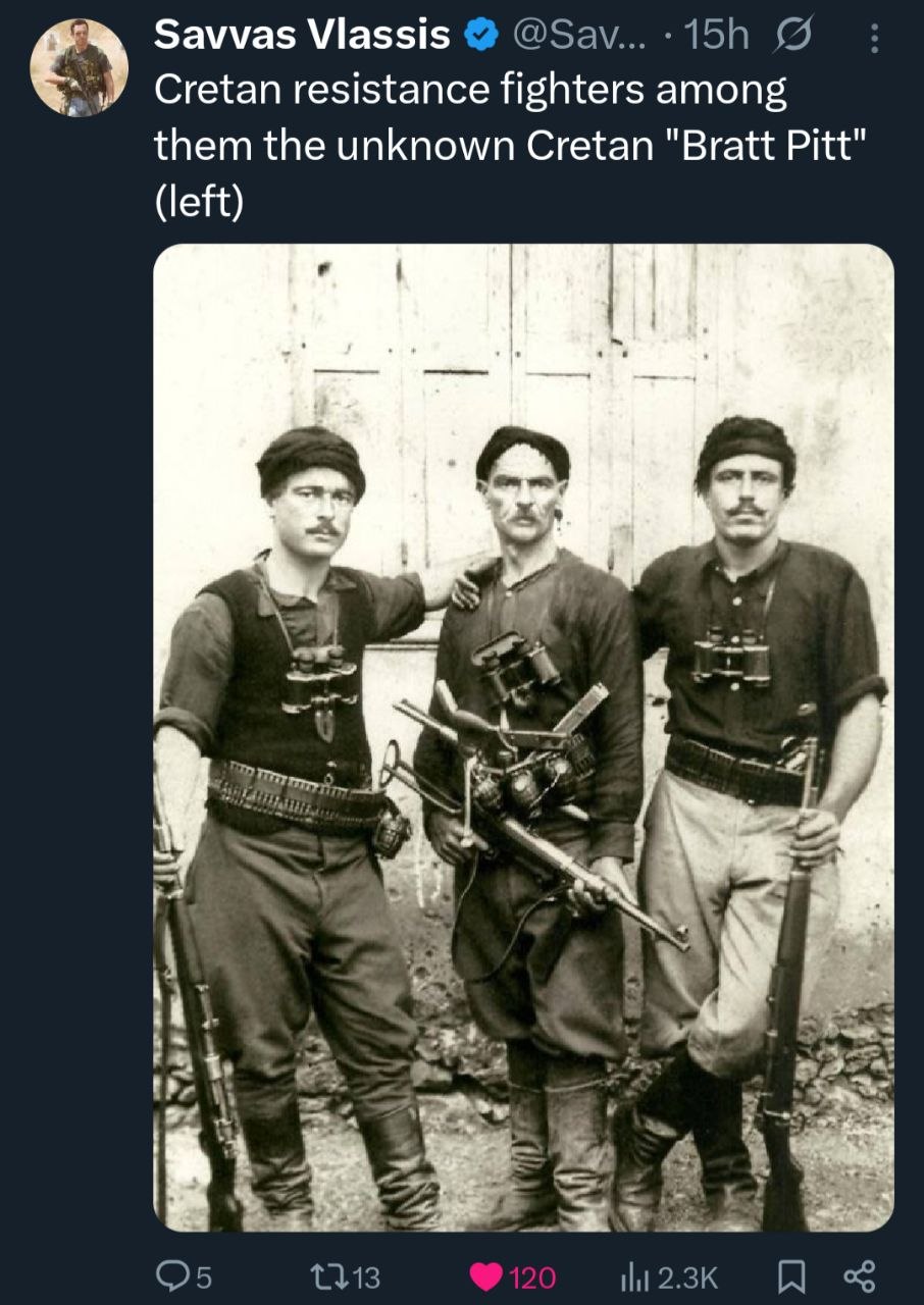 Historical photo of Cretan resistance fighters during WWII