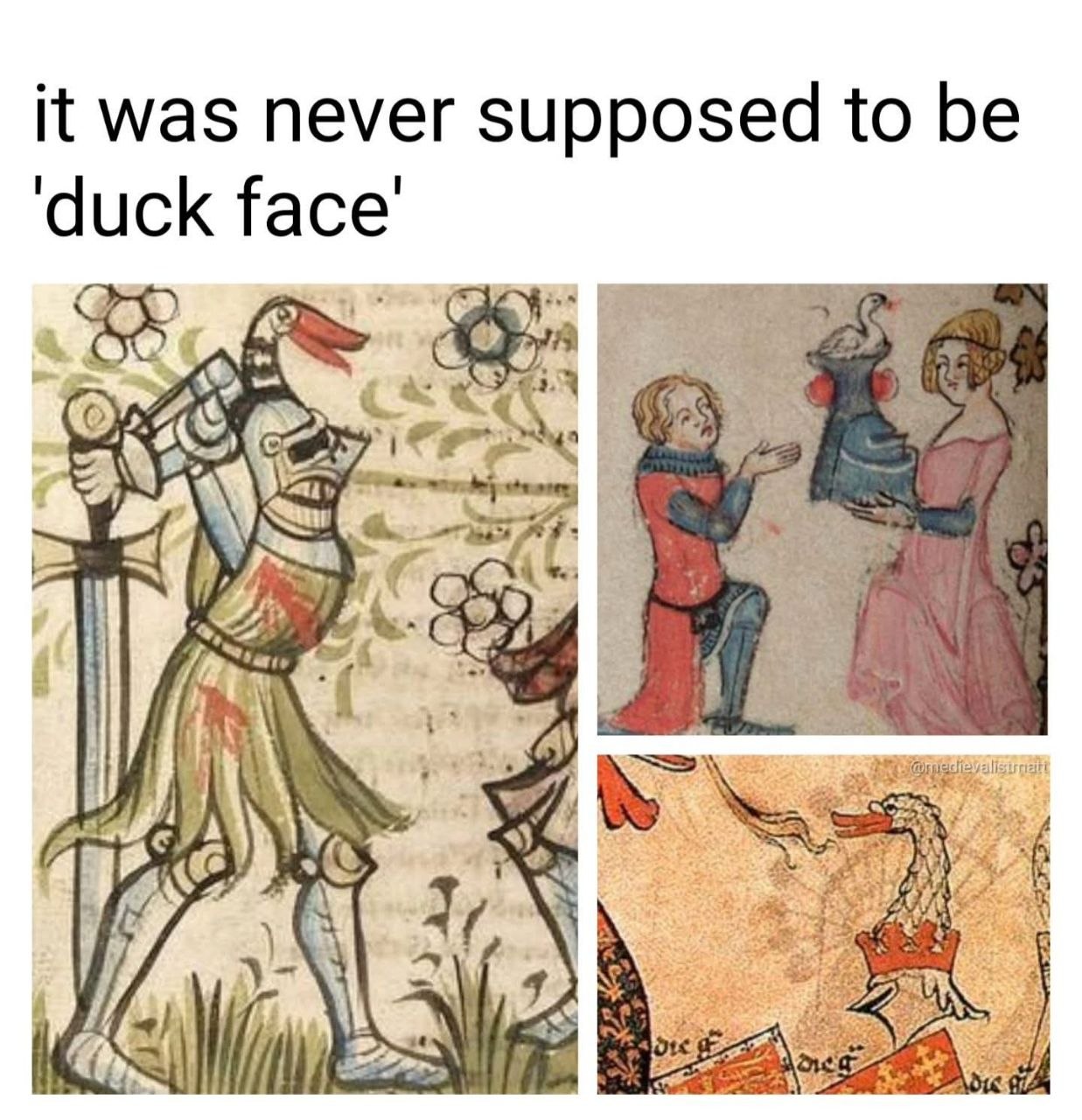 Medieval duck face meme collage