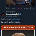 Twitter screenshot showing George Saoulidis replying to FanlessTech with Ea-Nasir strikes again about ASUS fake copper