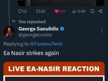 Twitter screenshot showing George Saoulidis replying to FanlessTech with Ea-Nasir strikes again about ASUS fake copper