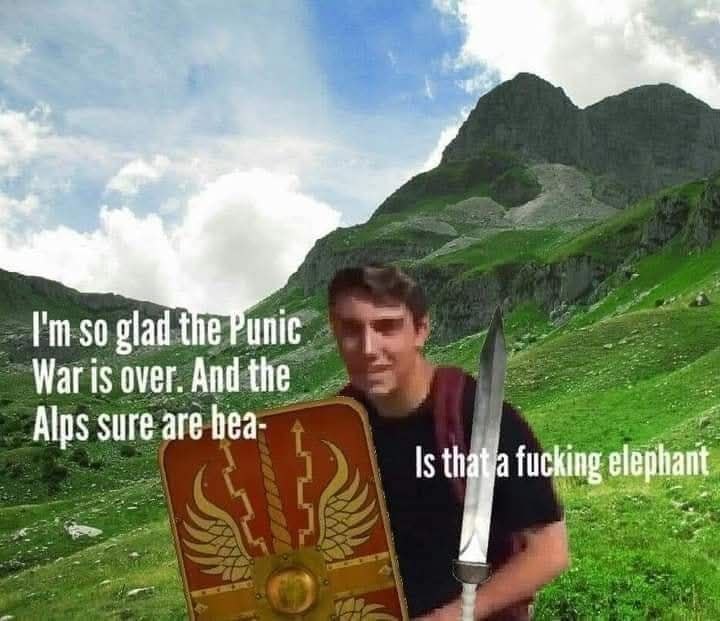 Hannibal elephant in the Alps meme