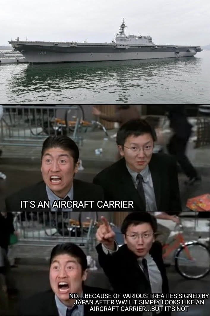 Meme about Japan post-WWII treaties and aircraft carriers