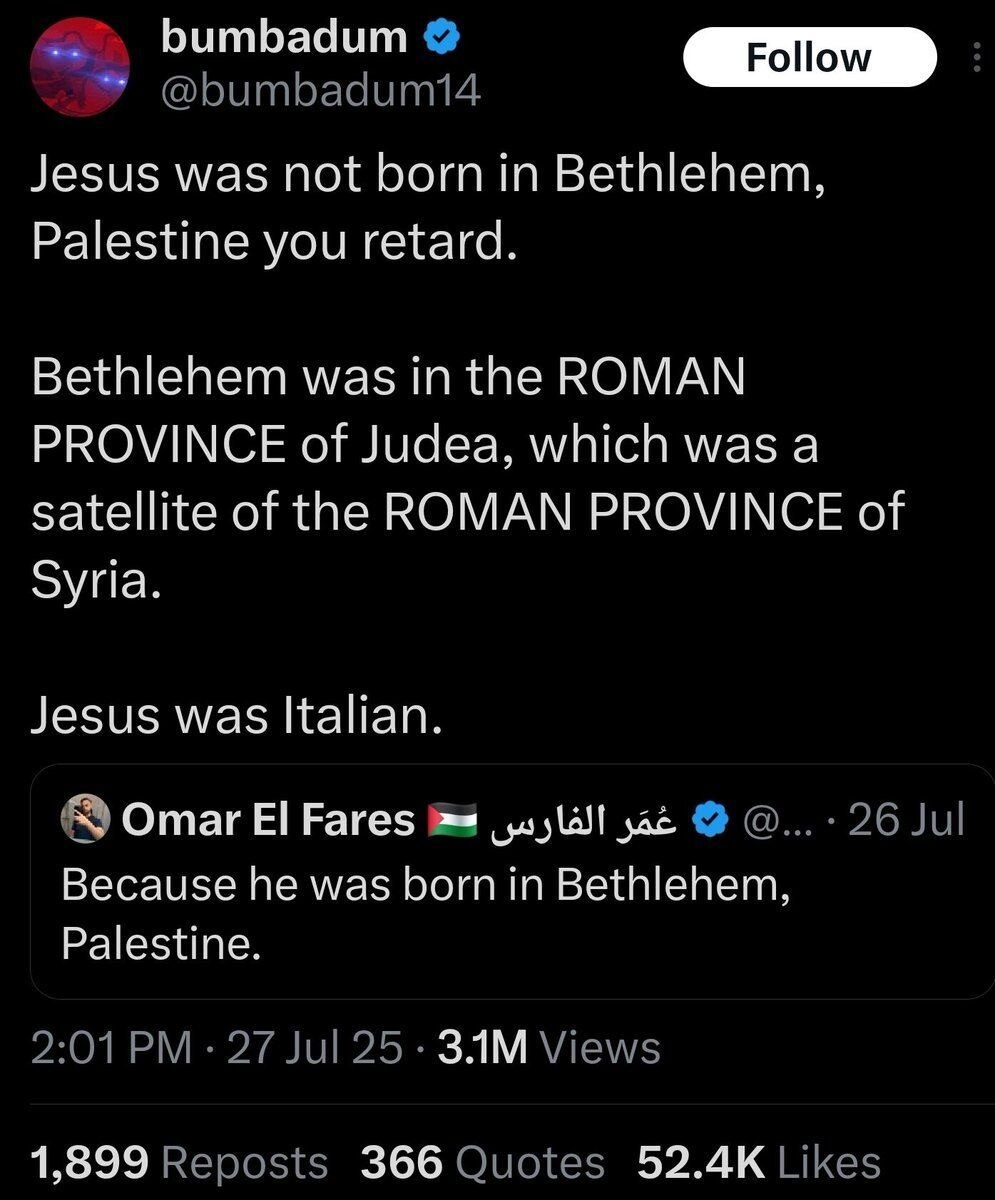 Tweet about Jesus being Italian