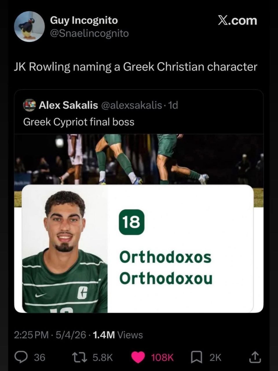 JK Rowling naming a Greek Christian character