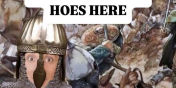 Meme showing medieval battle scene with a guy in helmet looking scared, captioned BRO THERE IS NO HOES HERE IT'S THE BATTLE OF MANZIKERT YOU ARE GOING TO DIE