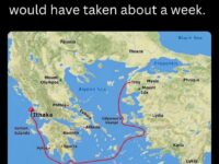 If Odysseus didn't piss off Poseidon, his trip back to Ithaka would have taken about a week
