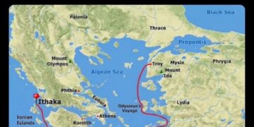If Odysseus didn't piss off Poseidon, his trip back to Ithaka would have taken about a week
