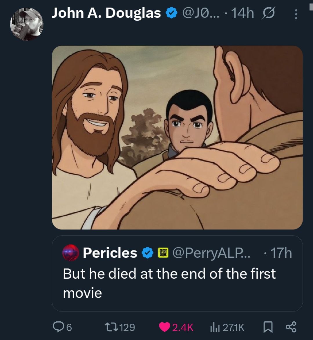 Twitter screenshot — Pericles comments on Passion of the Christ 2