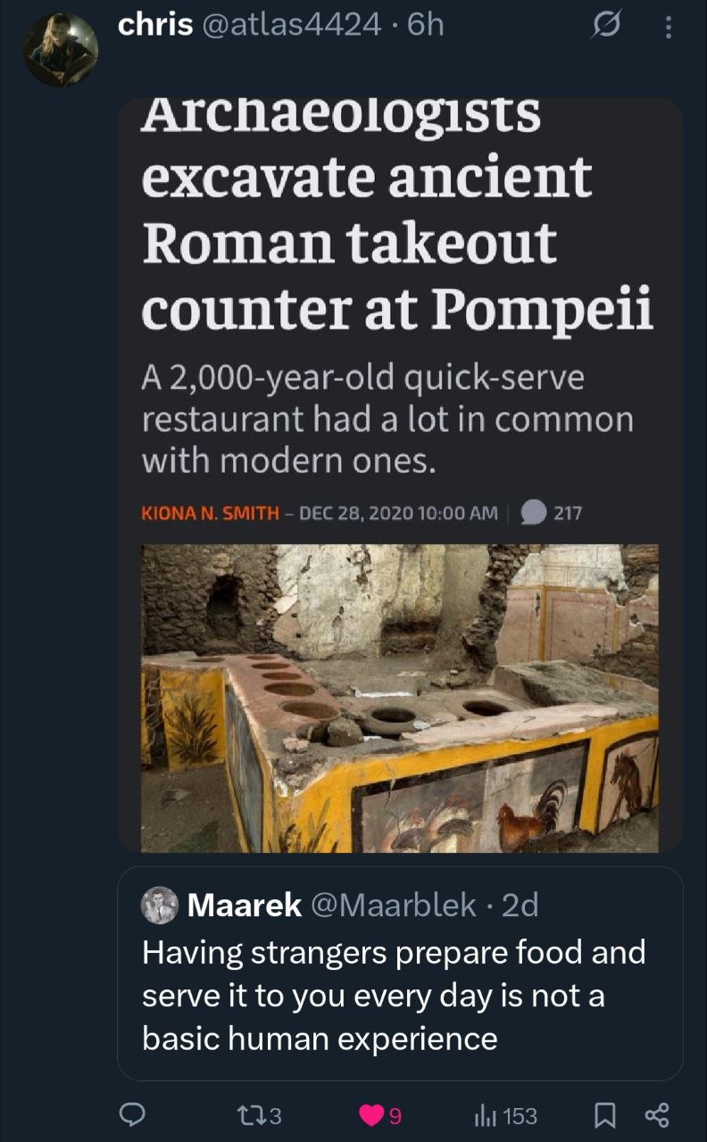 Twitter screenshot about ancient Roman takeout counter at Pompeii