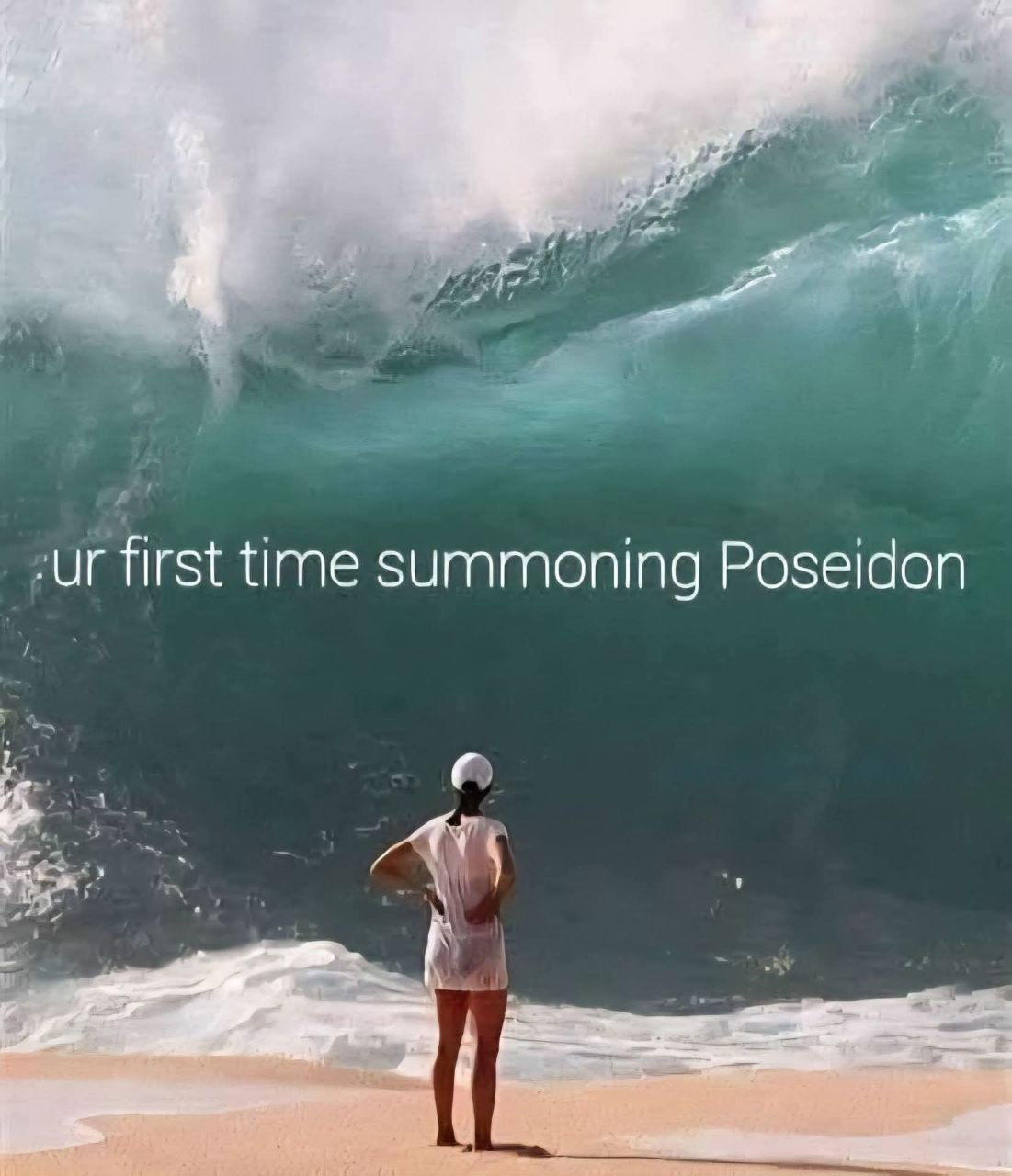 Woman facing a massive wave