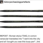 Roman bronze stylus from 70 AD found in London with Latin inscription