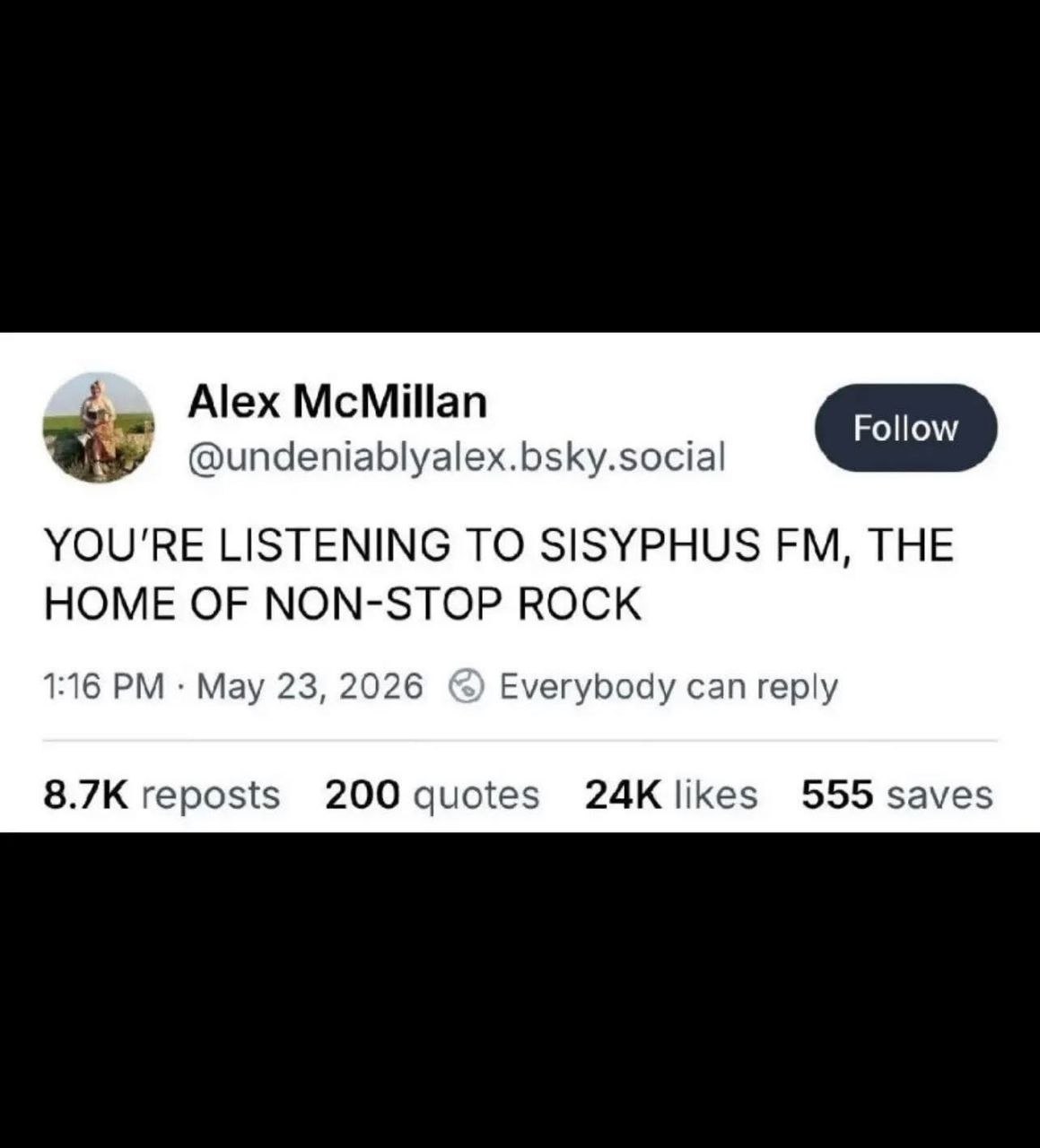 Sisyphus FM Bluesky post