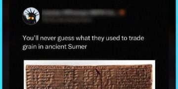 Twitter screenshot about trading grain in ancient Sumeria