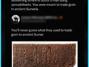 Twitter screenshot about trading grain in ancient Sumeria