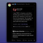 Twitter chain about someone complaining Achilles got hit in his heel at a Troy screening