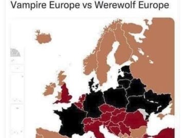 Map of Europe divided into Vampire and Werewolf folklore regions