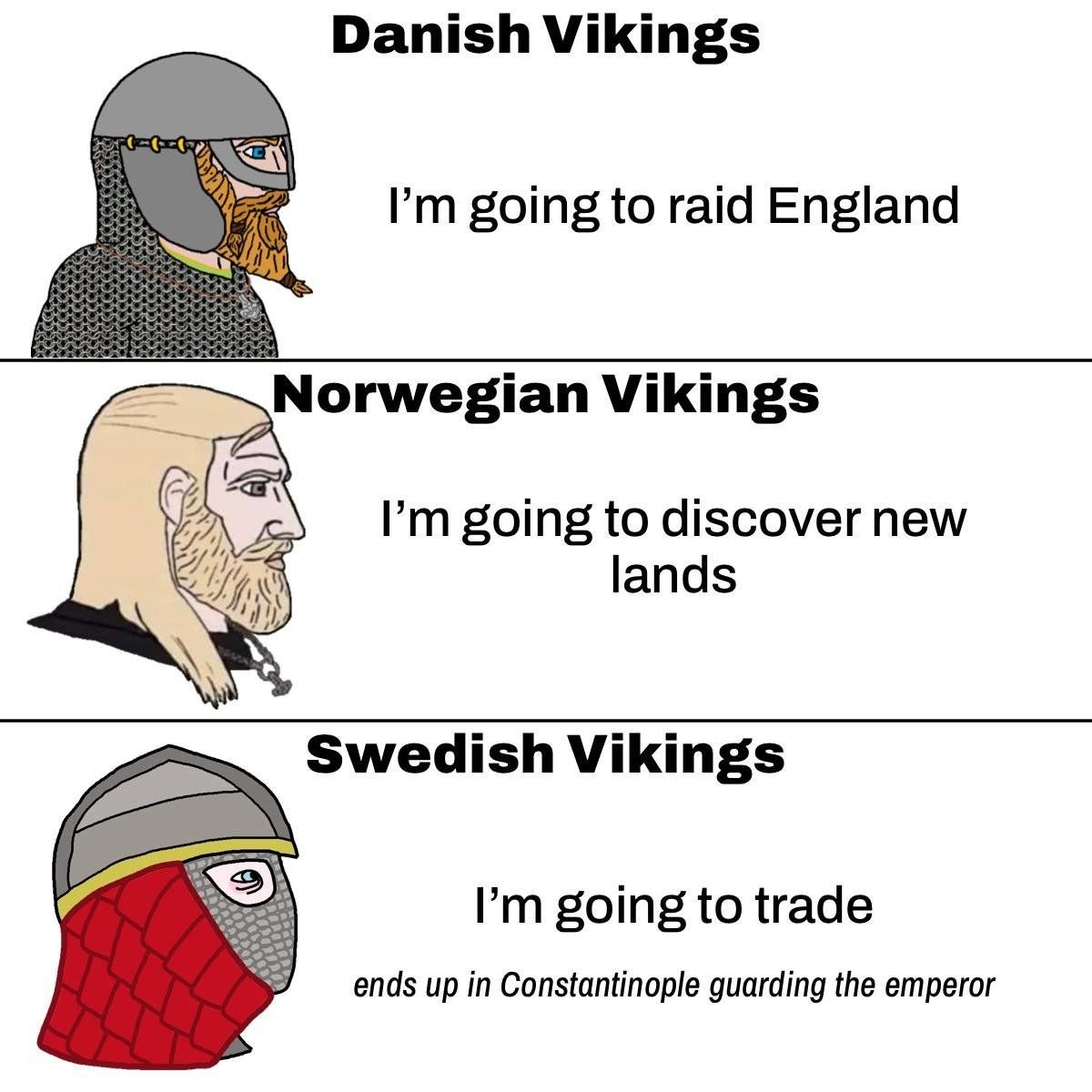 Viking meme comparing Danish and Swedish stereotypes