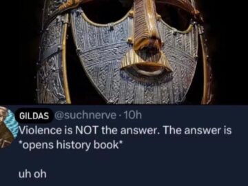 Meme about opening a history book and realizing violence was the answer