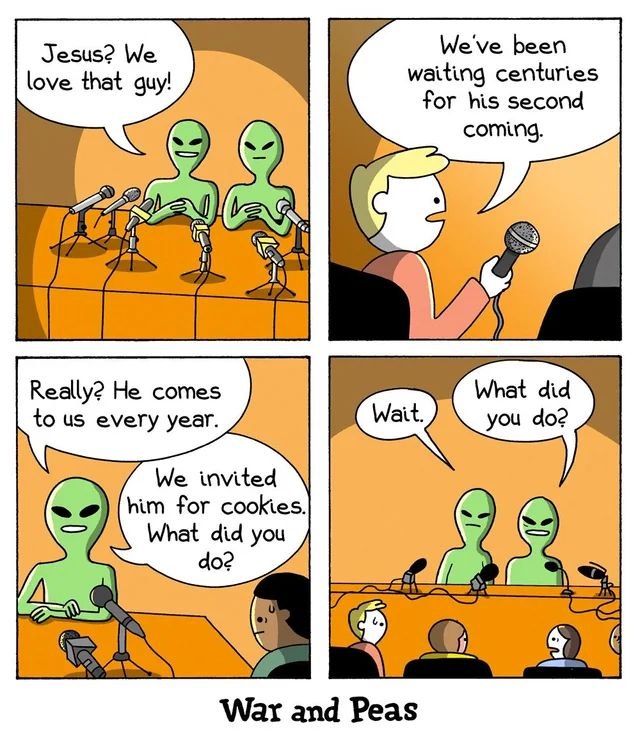 War and Peas Jesus aliens comic