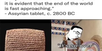 Assyrian clay tablet Wojak doom meme - It's So Over Since 2800 BC