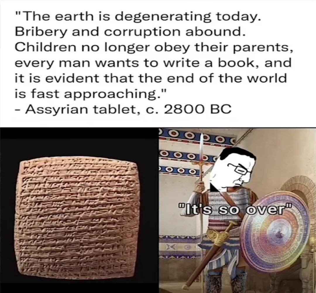 Assyrian clay tablet Wojak doom meme