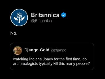 Twitter thread - Britannica replies No to question about Indiana Jones killing people
