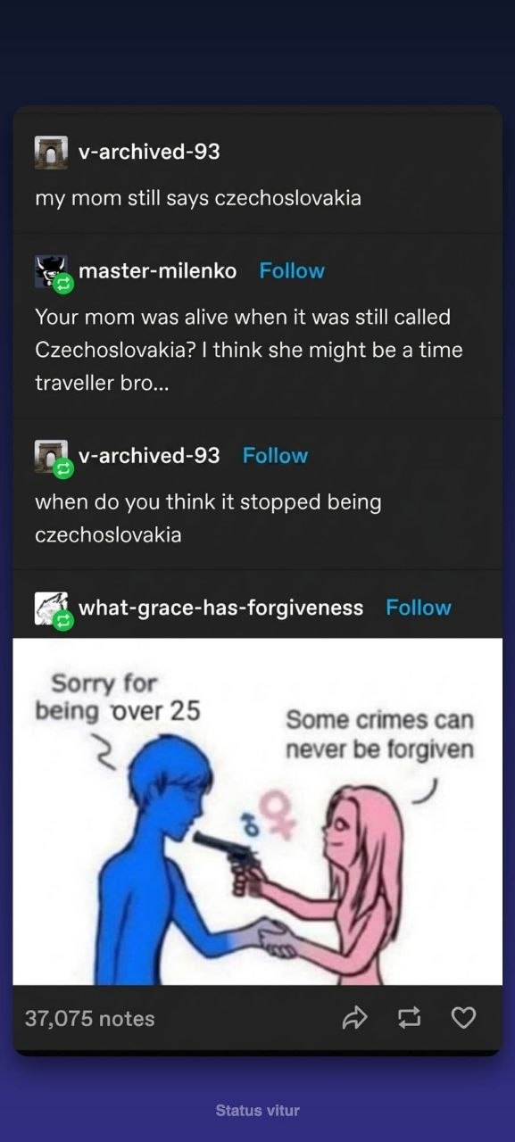 Tumblr thread about Czechoslovakia dissolution with over 25 suicide pact meme