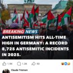 Facebook post about antisemitism in Germany with Brandenburg Gate protest