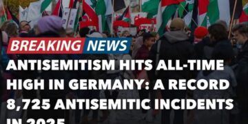 Facebook post about antisemitism in Germany with Brandenburg Gate protest