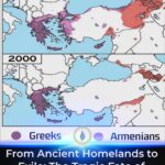 Map comparing Greek and Armenian population distribution in 1900 vs 2000 after genocide and population exchange