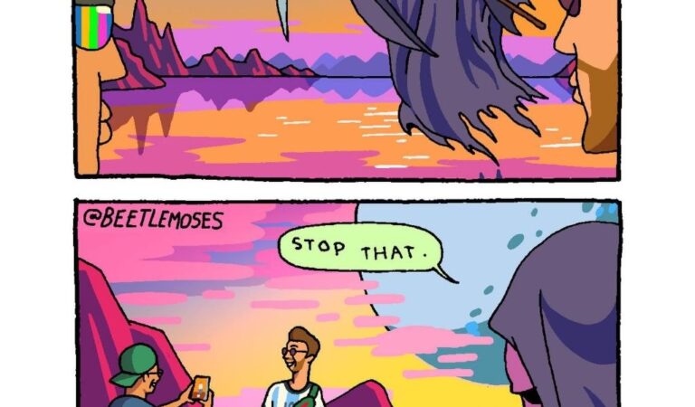 Grim Reaper meets tourists at the Edge of Eternity