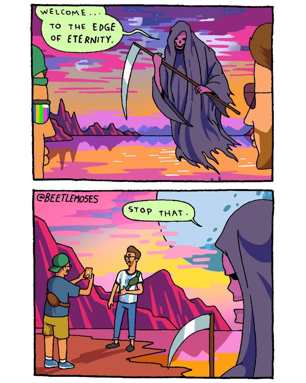 Grim Reaper meets tourists by Beetle Moses