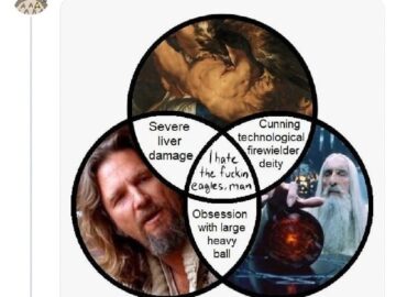 Venn diagram: Prometheus, The Dude, and Saruman all hate eagles