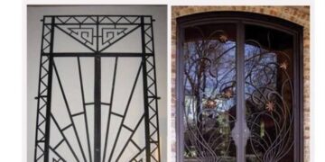 Meme showing Art Deco gate (dwarven/geometric) vs Art Nouveau door (elven/organic)