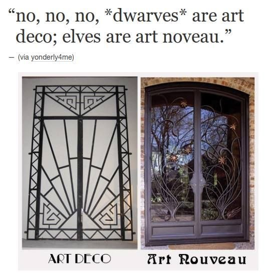 Dwarves are Art Deco, Elves are Art Nouveau meme comparison