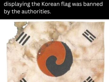 Korean Flag Painted Over a Japanese Flag to Defy the Ban