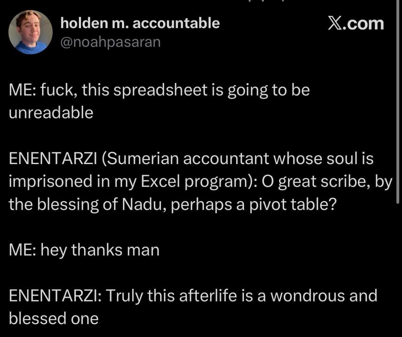 Sumerian accountant in Excel tweet