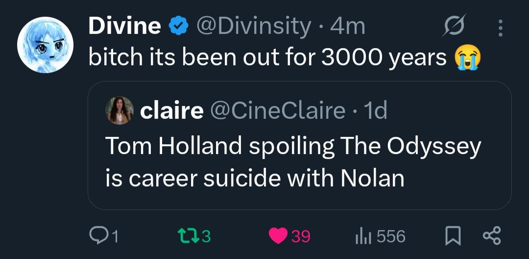 Tom Holland spoiling The Odyssey meme