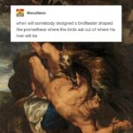 Tumblr post about Prometheus birdfeeder over Prometheus Bound painting